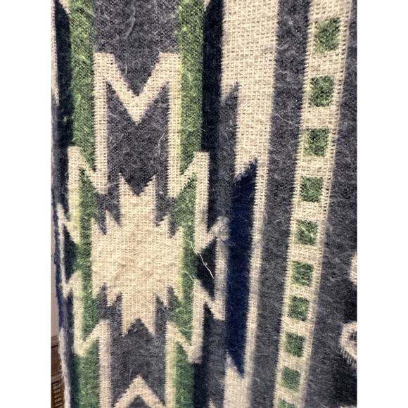 Vtg Alpaca WOOL blanket Peru large Peruvian throw warm seahawk color cabin - Picture 6 of 12